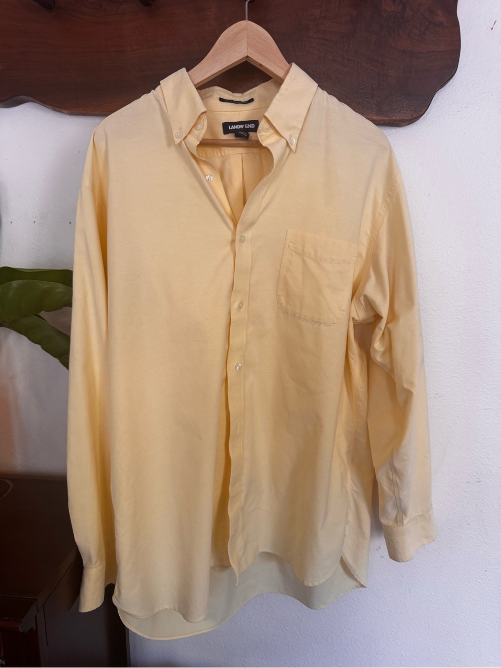 Lands' End Boyfriend Button-Down Shirt - Pale Yellow XL 17/35